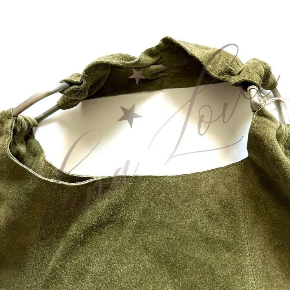 FREE PEOPLE Bobbi Slouch Suede Tote In Khaki / Olive NWT - Picture 3 of 9